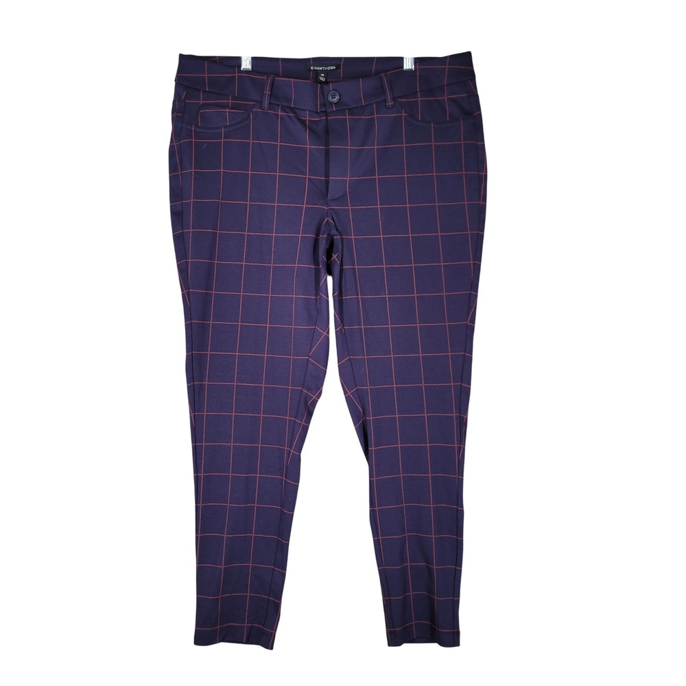 41 Hawthorn Plaid Dress Pants Women 18W Purple Good Preowned Windowpane Stretch